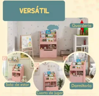 Estantería infantil de madera rosa