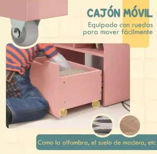 Estantería infantil de madera rosa