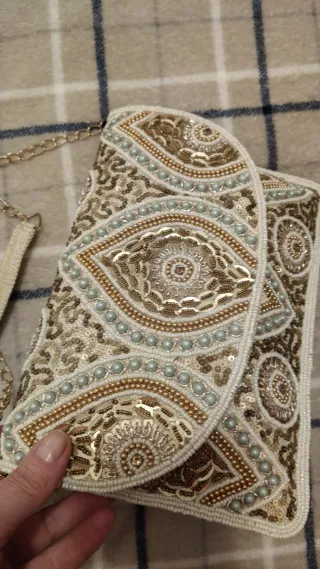 Bolso de fiesta original beige y dorado