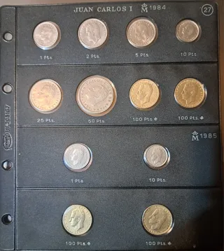 Monedas años 1984 y 1985 completo en hoja pardo