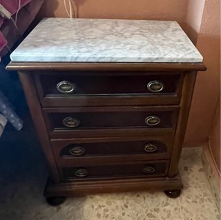 Cómoda y 2 mesitas de noche madera con mármol