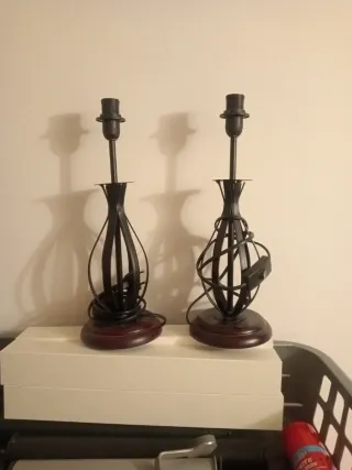 2 Lampade da Tavolo in Metallo e Legno