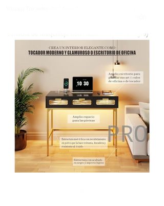 Tocador de Maquillaje sin Espejo, Tocador Escritorio con 3 Cajones 90 CM