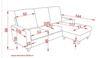 Sofá 3 plazas con chaiselongue reversible