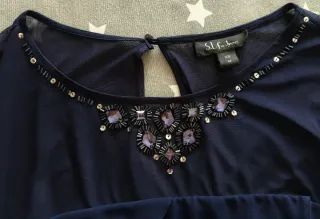 Vestido fiesta azul marino pedrería talla 48