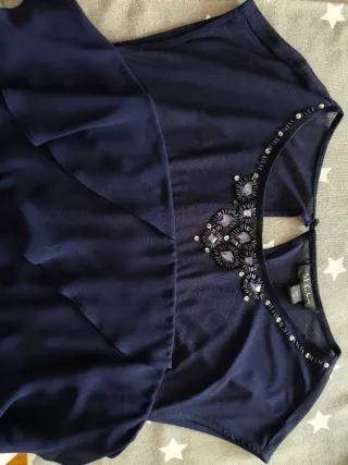 Vestido fiesta azul marino pedrería talla 48