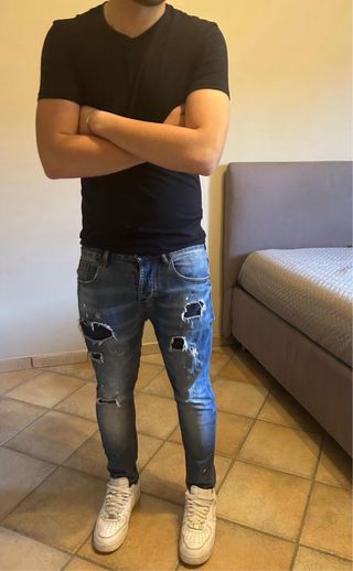 Jeans Live Uomo Slim Fit Strappati Blu Tg 42