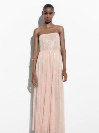 Vestido lentejuelas nude-rosa TallaS