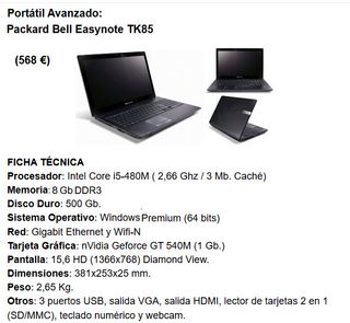 Packard Bell TK85PEW91 Portátil 500GB 8GB RAM