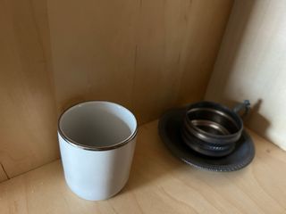 Juego Espresso Peltre y Cerámica