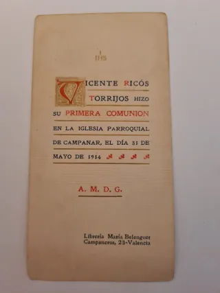 Estampa religiosa, año 1914