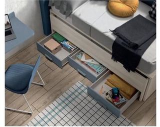Cama compacta + nido oculto + 2 cajones. (2 CAMAS)