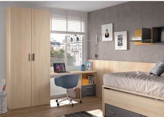 Cama compacta + nido oculto + 2 cajones. (2 CAMAS)