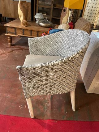 Sillón ratán natural blanco y gris