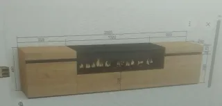 Aparador con chimenea de madera y cristal