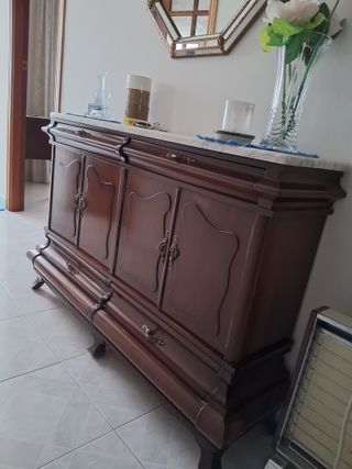 Mueble de entrada madera y mármol