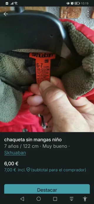Chaqueta sin mangas niño Skhuaban roja talla 6/7