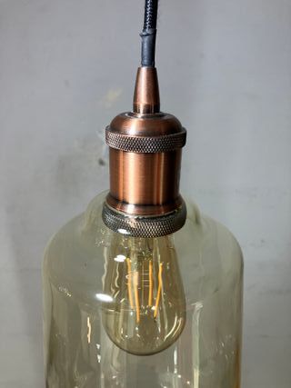 Lampadario metallo rame vetro ambra