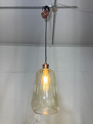 Lampadario metallo rame vetro ambra