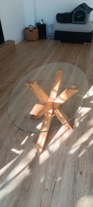 Mesa de centro cristal y madera