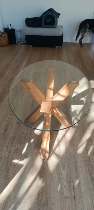 Mesa de centro cristal y madera