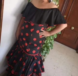 Traje Flamenca Talla XXXL Negro/Rojo