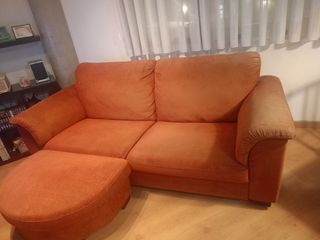 Sofá 2 plazas naranja con otomana