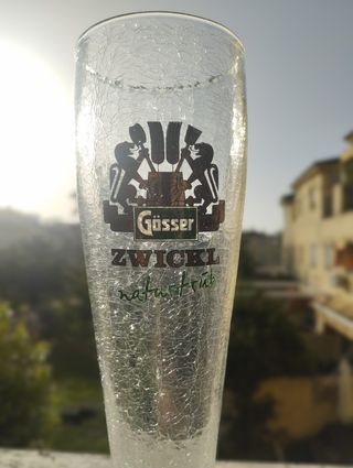 Vaso cerveza Gosser Zwickl craquelado vintage