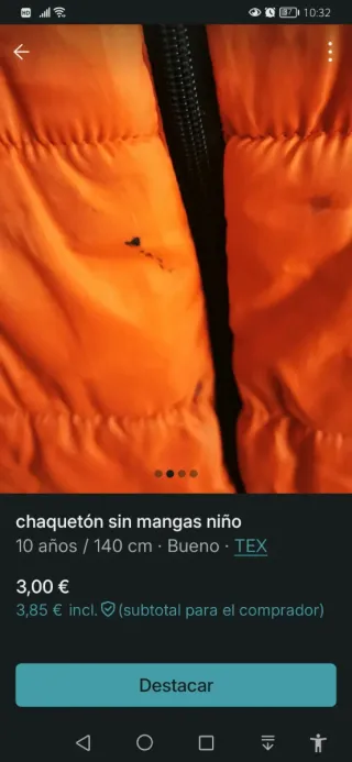 Chaqueta sin mangas niño TEX roja talla 7/8