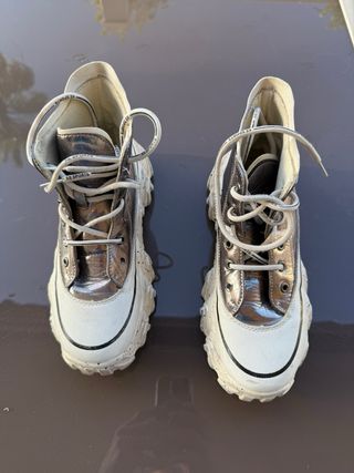 Tenis plataforma casuales CHICA plateados talla 38