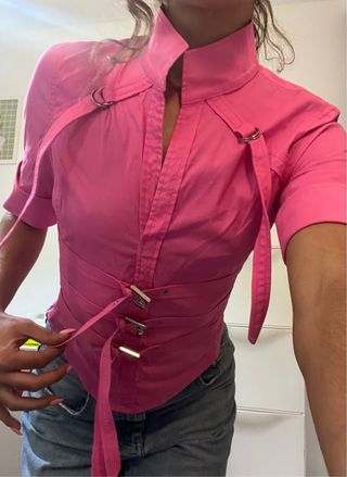 Camisa blusa asiática rosa