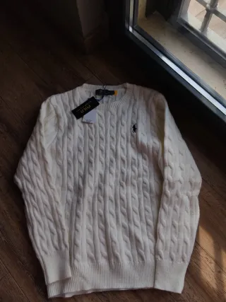 Maglione Ralph Lauren trecce cotone crema