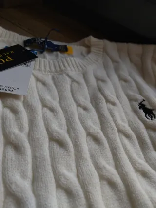 Maglione Ralph Lauren trecce cotone crema