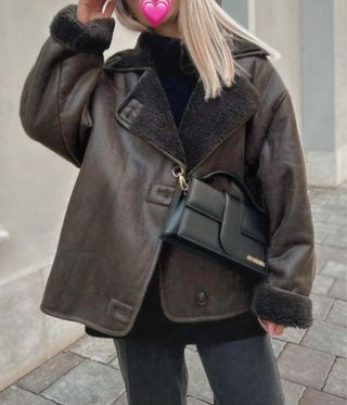 Abrigo borrego Zara marrón chocolate