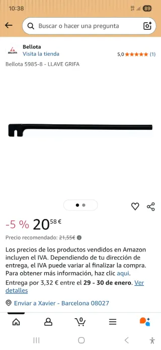 BELLOTA LLAVE DE GRIFA DE 8MM REF. 5985-8 NUEVA