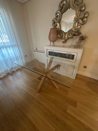 Mesa de comedor cristal y madera