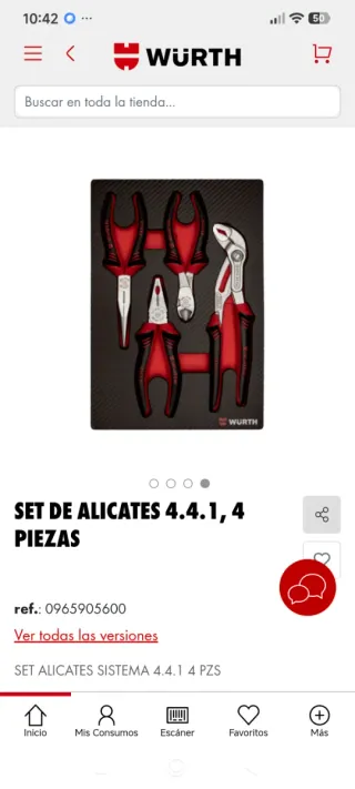 Juego 4 Alicates Wurth Zebra Goma Carbono