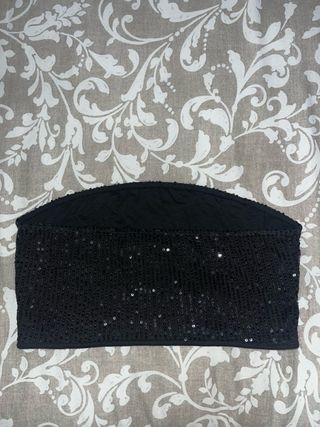 Top bandeau lentejuelas negro