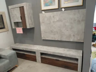 Mueble TV moderno piedra y madera