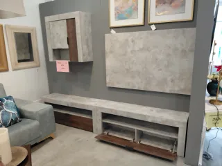 Mueble TV moderno piedra y madera