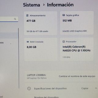 HP 15s-fq0013ns Intel N4020 8GB 512SSD Win11