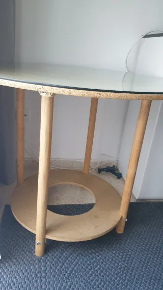 Mesa redonda madera y cristal