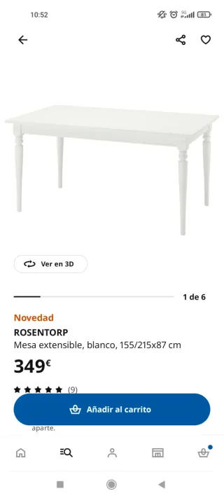 Mesa de comedor extensible blanca Ikea Rosentorp
