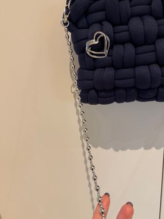 Borsa fatta a mano blu con cuore argento