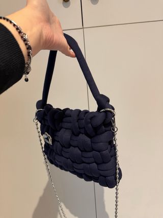 Borsa fatta a mano blu con cuore argento