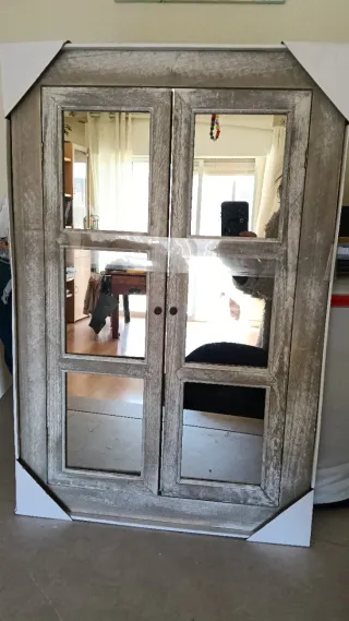 Espejo Estilo Ventana Madera y Cristal