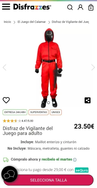 Disfraz adulto rojo con cinturón y casco