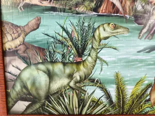 Cuadro Puzzle Dinosaurios con marco marrón