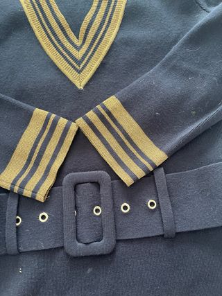 Jersey Morgan azul y dorado talla XS, manga frafra