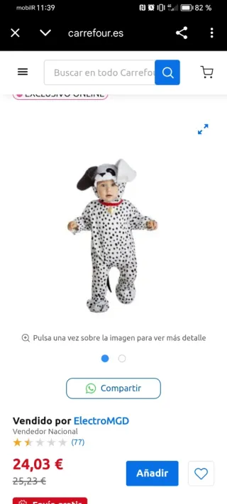 Disfraz Dalmata Bebé Talla 6-12 Meses